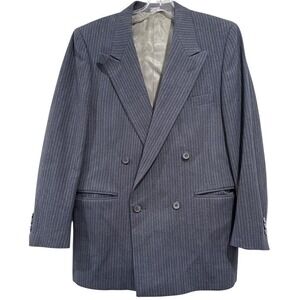 Gianni Men's Blazer Blue Pin Stripe Size 100% Wool Union Made 1-Button‎